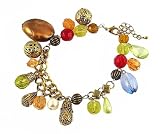 Bracelet - B172 - Assorted Beads - Charm Style ~ Antique Gold Tone