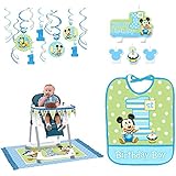 Mickey's 1st Birthday Party Decorations Supply Pack Includes Hanging Decorations, High Chair Decorations, Bib, and Candle Set