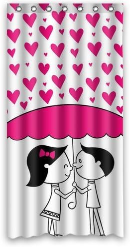 Valentine Series Custom Waterproof Fabric Bathroom Couple take umbrella Love Heart Rain Shower Curtain 36" x 72"