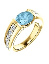 18K Yellow Gold 9.00x7.00mm Oval Cut Aquamarine and Diamond Ring -- LIFETIME WARRANTY