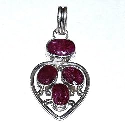 Locket Pendant with Chain Sterling Silver Ruby Gemstone Jewelry 2 inches