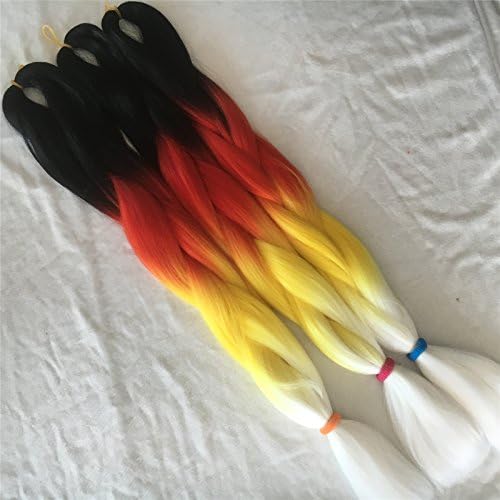 24" Jumbo Braids Kanekalon Synthetic Yaki Twist Hair Extension Four Ombre Colors 100gr (B-R-Y-W)