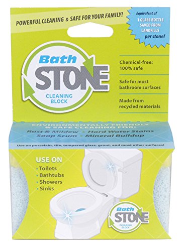 Bath Stone Bathroom Cleaner Hard Water Stain Remover Soap Scum Mineral Build-up Mold Mildew Remover Earthstone See Before and After Photos