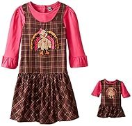 Girls Plaid Print Polyester Bell Sleeves Applique Jumper 
