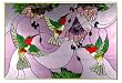 HUMMINGBIRD SWIRL Fuchsia Painted Art Glass Window 14w x 20.5h Suncatcher