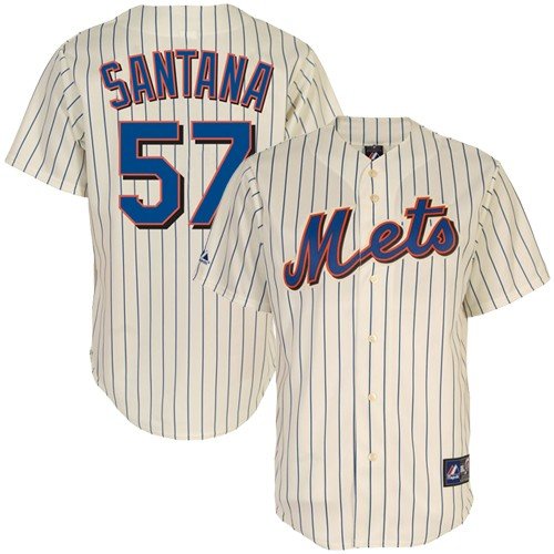 MLB Men's New York Mets Johan Santana Ivory/Royal Alternate Short Sleeve 6 Button Synthetic Replica Baseball Jersey Spring 2012  (Ivory/Royal, Large)