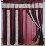 A Pair of Faux Silk Burgundy Beige Embroidery Valance Window Curtains Drapes Panels with... by 