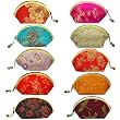 Silk Embroidered Brocade Oriental Fan Zipper Jewelry Coin Pouch Wallet Set of 10 - Various Colors