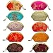 Silk Embroidered Brocade Oriental Fan Zipper Jewelry Coin Pouch Wallet Set of 10 - Various Colors