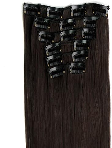 ISABELLE HAIR Straight 22" 7pcs Fashion Full Head 16 Clips in Synthetic Hair Extensions 140g (dark brown mixed with dark auburn)