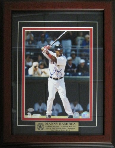 Manny Ramirez Autographed/Hand Signed Boston Red Sox Baseball Framed 8x10 Photo