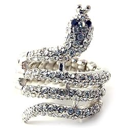 Silvertone Crystal Snake Stretch Fashion Ring