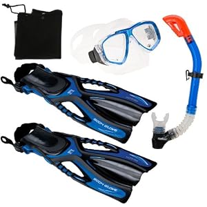 Body Glove Snorkeling Scuba Dive Mask Fins Dry Snorkel Gear Set