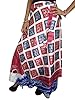 Womens Wrapskirt Two Layer Red Blue Printed Long Vintage Silk Sari Skirt