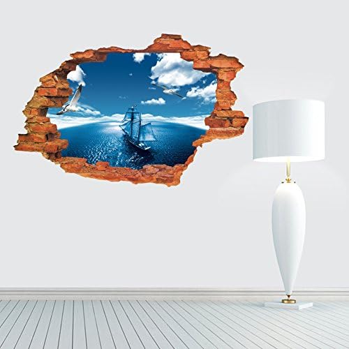 Wowall 3D Wall Hole View Yachet Ship Sailing in the Sea Wall Stickers