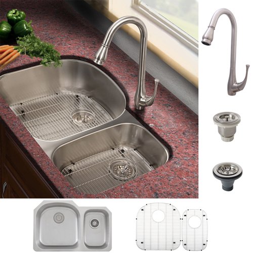 Ticor Stainless Steel Kitchen Sink and Modern Single Lever Pull-Out Spray Kitchen Faucet Combo