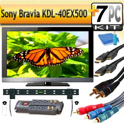 Brand New Sony Bravia KDL-40EX500 Series HDTV 1080p LCD HDTV With The Extreme HD Sony Accessory Kit Includes Professional Super Slim Flat Mount + (2) 6FT Hdmi 1.3B Cables, 6FT Audio Interconnect Cable Screen Cleaner + Surge Protector Brand New Sony Bravia KDL-40EX500 Series HDTV 1080p LCD HDTV With The Extreme HD Sony Accessory Kit Includes Professional Super Slim Flat Mount + (2) 6FT Hdmi 1.3B Cables, 6FT Audio Interconnect Cable Screen Cleaner + Surge Protector