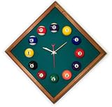 12 Inch Diamond Billiard Clock Brown Oak & Dark Green Mali Felt