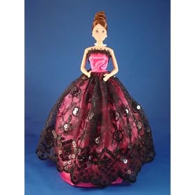 Hot Pink & Black Ball Gown with Feather Boa Made to Fit the Barbie Doll