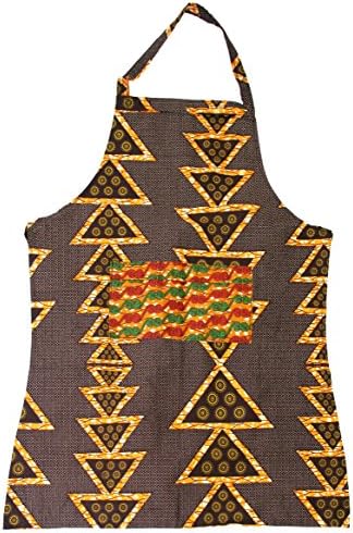 African Print Cotton Apron Fair Trade One Size Brown Orange Triangles