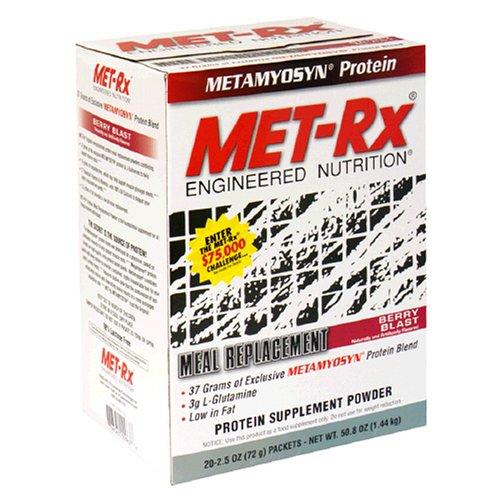MET-Rx Meal Replacement Powder, Berry Blast, 2.54-Ounce Packets (Pack of 20) by Met-Rx