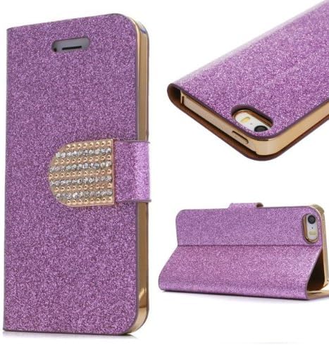 iphone 5C Case, Welity Hot Purple Color Bling Wallet Luxury Leather Magnetic Flip Cover Case for Apple iPhone 5C and one gift