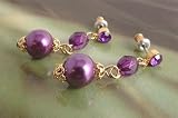 Image of Fashion earrings 767 faux amethyst and purple beads on gold colour metal