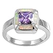 Sterling Silver Lab Opal Ring - 3mm Band Width - 12mm Face Height - Sizes: 6-9 - Amethyst CZ