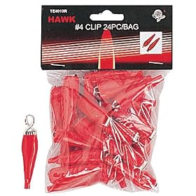 24pc #4 Battery Alligator Clip 2" Red Covered Upto Tip Red