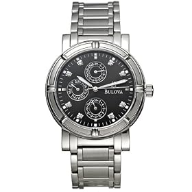Bulova Diamond Steel Black Mens Watch 96D000