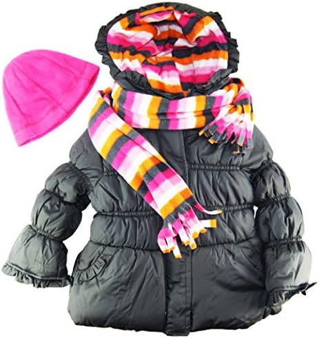 Pink Platinum Little Girls 4-6X Stripes Lining Puffer Jacket with Scarf and Hat Set