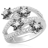 14k White Gold Black and White Floral Diamond Ring (1 cttw, I-J Color, I2-I3 Clarity)