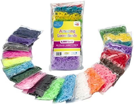 Loom Rubber Bands, 6000 Pc Rubber Band Refill Mega Value Pack with S Clips, 20 Assorted Rainbow Colors-light, Medium & Dark Green, Light, Medium & Dark Blue, Light Medium & Dark Pink, Lavender, Purple, Grey, Bluegreen, Yellow, White, Orange, Light Yellow, Red, Black and Brown(compare to Twistz Bandz Rainbow Loom Bracelet Rubber Band Kit)