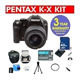 Pentax K-X 12.4 MP Digital SLR Camera with 18-55mm Lens + High Capacity Li-Ion Battery + 4 GB Memory Card + 6 Piece Accessory Kit + Camera Holster Case + Multi-Coated Glass UV Filter + Multi-Coated Glass Polarizer Filter + 3 Year Warranty Repair Contract