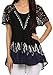 Sakkas Cora Relaxed Fit Batik Design Embroidery Cap Sleeves Blouse / Top