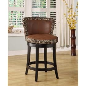 MBS-11 Lisbon 30 Swivel Barstool in Leopard Print Fabric Espresso - Armen Living -... by Armen Living