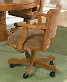 Arm Chair with Casters Tan Fabric Oak Finish