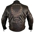 Men's Retro Brown Premium Buffalo Distressed Leather Embossed Cruiser Biker Jacket - Size : XL