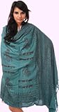 Teal Prayer Shawl with Printed Hare Ram Hare Krishna Mantra - PolyCotton