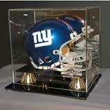 Full Size Football Helmet Display Case with Gold Risers, Mirrored Back & Etched New York Giants Supe