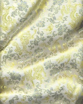 45" Chinese Brocade Fabric, Dragon Flower Mist - by the yard