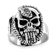 Sterling Silver Skull Ring with Serpent - Sizes 9 to 14
