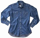 Wrangler Men's Cowboy Cut Work Western Long Sleeve Shirt, Blue Stonewashed, Large