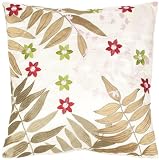 Safavieh Pillow Collection Autumn Ferns 18-Inch Cream and Green Embroidered Decorative Pillows, Set of 2