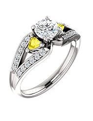 Platinum Round Cut Diamond and Yellow Sapphire Ring -- LIFETIME WARRANTY