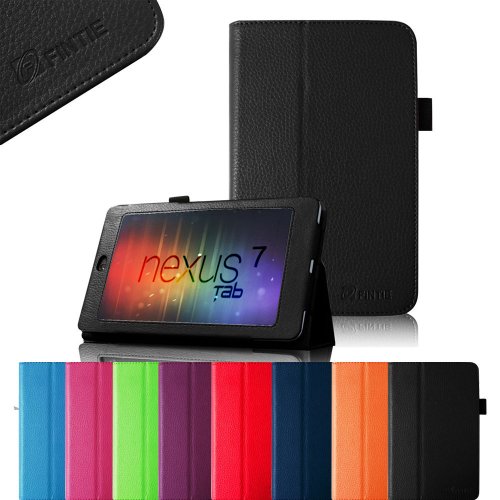 FINTIE (Black) Slim Fit Folio Stand Leather Case Cover for Google Asus Nexus 7 Inch Android Tablet -9 Color Options