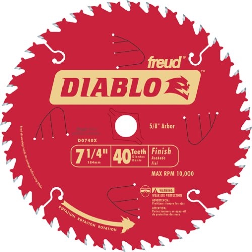 Freud D0740X Diablo 7-1/4 40 Tooth ATB Finishing Saw Blade with 5/8-Inch Arbor, Diamond Knockout, and PermaShield Coating