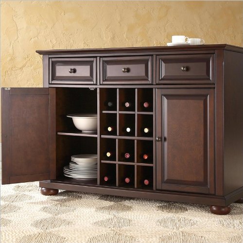 Crosley Furniture Alexandria Buffet Server/Sideboard Cabinet with Wine Storage, Vintage Mahogany