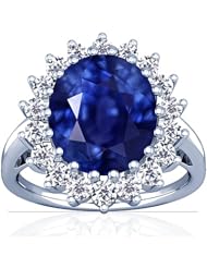 14K White Gold Oval Cut Blue Sapphire Ring With Sidestones