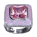 Square Cubic Zirconia Ring with Pave Border - Pink/ Rose